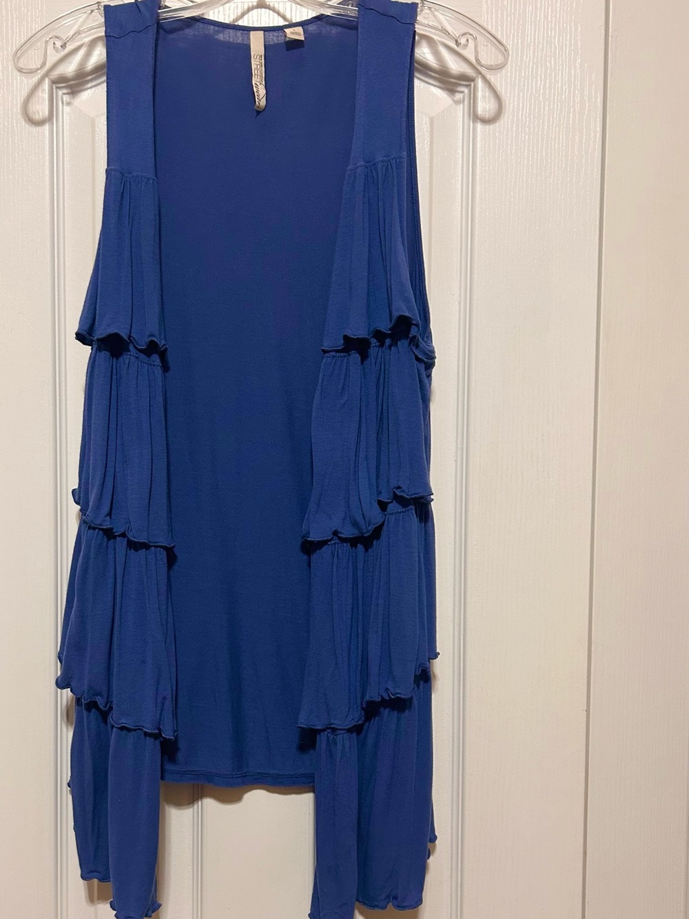 NY&Co.Streetwear Blue Tiered Ruffle Vest  Layered and Flowing Off Duty Fashion